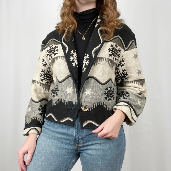 Stunning Vintage Oversized Snowflake Blazer Jacket Coat Boho Western Christmas - Picture 6 of 6